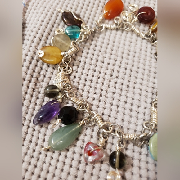 (Bundle) Gem Beaded Chocker, African Trade Necklace & Gem Glass Charm Bracelet - Picture 9 of 10